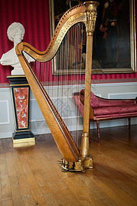 布瓦兹古老的竖琴 在时尚的内部闲暇奏鸣曲声学文化音乐作品城堡皇家沙龙交响乐背景