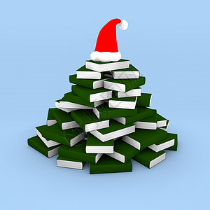 圣诞书树蓝色阅读绿色图书星星展示礼物背景图片