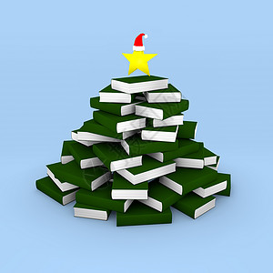 圣诞书树展示星星绿色白色图书礼物阅读背景图片