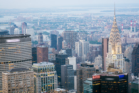 曼哈顿天际的空中景象 纽约市摩天大楼城市景观高清图片素材