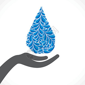 手滴水手头滴水或节省水概念矢量的创造性设计插画