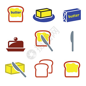 黄油面包黄油或玛瓜树矢量图标集面包牛奶食谱产品餐厅饮食菜单面包片美食服务设计图片