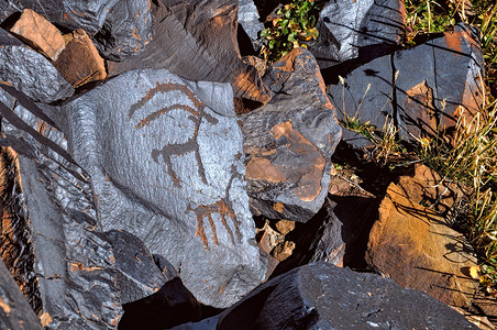 古代花纹岩石风景绘画考古艺术山羊考古学草图石头巨石高清图片