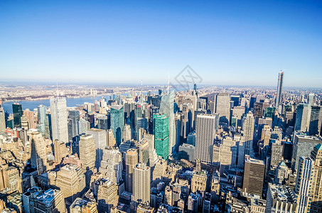 曼哈顿新纽约市场景天际建筑地标全景摩天大楼日落办公室城市天线高的高清图片素材