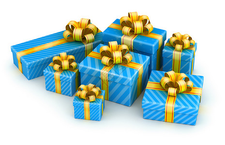 礼品盒强光生日条纹金子蓝色盒子包装展示丝带圣诞礼物背景图片