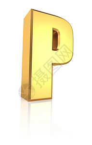 3d信函P渲染反射字母字体金属黄色奢华白色商业插图背景图片