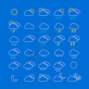 天青色等烟雨多彩天气图标下雨气象青色雷雨收藏天空中风闪电温度月亮插画