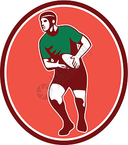 橄榄球服橄榄球玩家跑过球回转联盟椭圆形跑步艺术品男人联赛插图运动男性插画