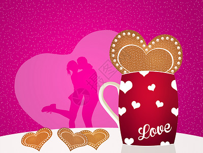 情人节夫妻展示礼物插图庆典饼干巧克力杯子订婚背景图片