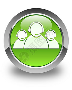 客户护理团队图标光亮绿色圆环按钮背景图片