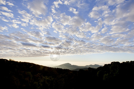 日出时的层层山雾蓝色脊线平民国家边界云杉公园遗产生物世界背景图片
