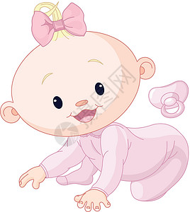 宝宝学爬可爱的爬动婴儿套装快乐乐趣喜悦标签免版税艺术卡通片连身衣海报设计图片
