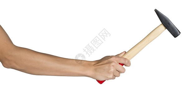 女性手握锤头乐器金属硬件维修职业水平手臂工具锤子背景图片