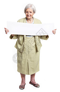 手拿着空白纸的幸福年长女士老年养老金床单商务头发人士快乐工作室成人女性背景图片