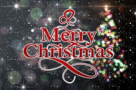 喜庆圣诞节的复合图像草书下雪计算机雪花星星绘图贺卡枞树背景图片