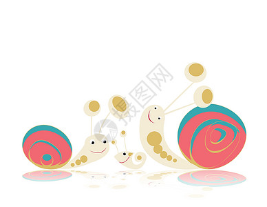 蜗牛家庭宠物婴儿车绘画卡通片动物母亲驾驶婴儿车轮艺术背景图片