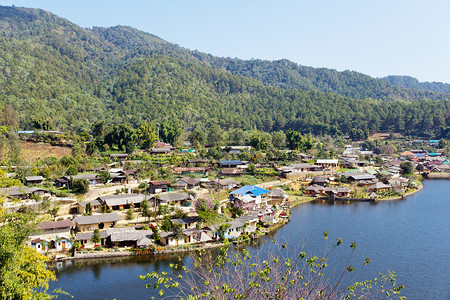 泰国爱好村水库村庄历史风光人居文化难民地点旅行房子背景