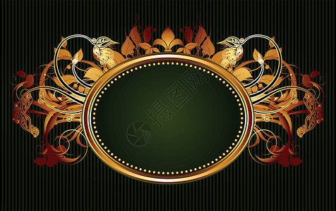 装饰护盾外套曲线狮子风格标签树叶卷曲横幅纹章插图背景图片