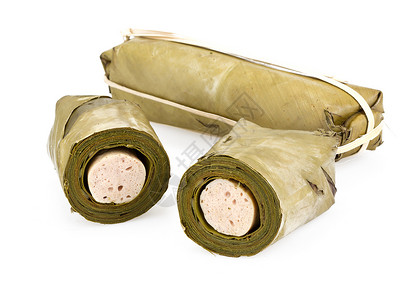 白猪肉香肠     泰国传统食品保护猪肉竹纹保鲜香肠猪皮背景图片