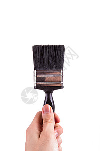 手持油漆笔刷持有者灰色打扫绘画金属家务白色工具黑色工艺背景图片