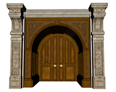 宫门入口  3D木头插图建筑学故事大厅白色皇家建筑大理石童话背景图片