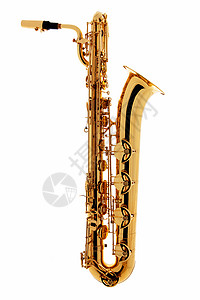 白色背景上的萨克斯风萨克斯管蓝调乐器金子黄铜喇叭音乐旋律背景图片