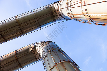 输油管高端部分基础设施导管加热圆柱蓝色渡槽温暖弯曲金属管子背景图片