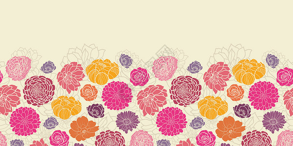 横向无缝模式边框的多彩抽象花朵背景图片