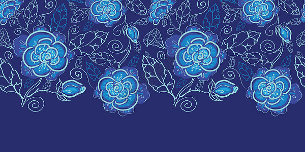 蓝色夜花横向无缝的蓝夜花背景边框背景图片