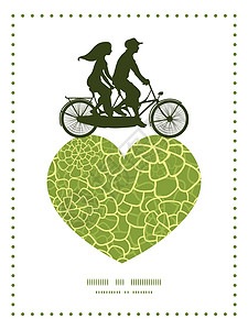 矢量抽象绿色自然纹理 双环自行车心脏轮心光影框架图案(贺卡模板)插画