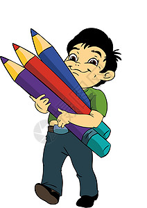 带铅笔的男孩快乐卡通片男生背景图片