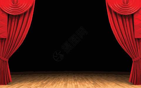 红天鹅绒幕帘打开场景展示歌剧艺术礼堂推介会布料红色播音员窗帘剧场背景图片