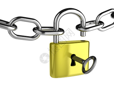 带有密钥的链条 该密钥正在打开一个 Padlock背景图片