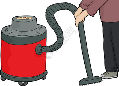 红色吸尘器使用湿干真空的工人背景