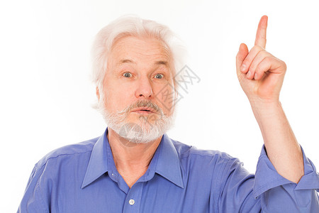 英俊的老人有个想法男性灰色男人老年头发白色胡须手指胡子祖父背景图片