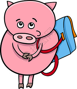 配有书包漫画插图的小猪背景图片