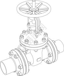 工业阀门  3 的矢量渲染旋转管子龙头黑色白色工程框架制造业插图螺栓背景图片