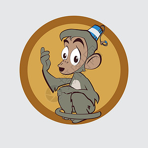 诵经非常聪明的猴子想法力量智力动物园耳朵乐趣尾巴情调悲伤大猩猩异国插画