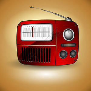 旧调频电台图标音乐扬声器褐色插图技术体积红色车站收音机电气背景图片