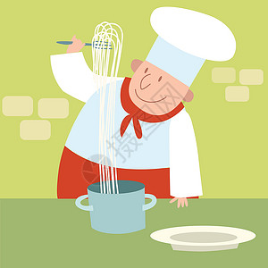 做面食的厨师在餐厅厨房里做饭意大利面插画