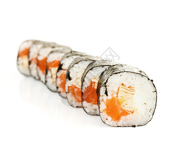 寿司卷海藻寿司海鲜小吃文化午餐美食白色产品背景图片