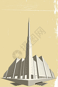 眼观尖塔大楼城市棕褐色办公排水沟绘画景观插图人行道背景图片