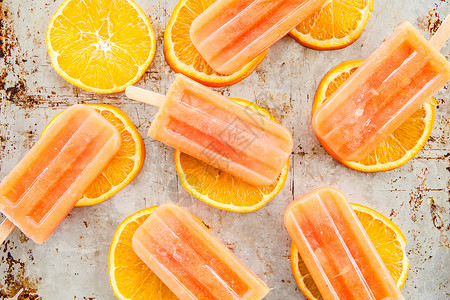 自制橙色冰棒乡村果汁冰淇淋果味水果冰柜食谱汽水橙子橘子背景