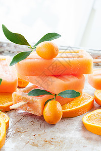 自制橙色冰棒冰柜橘子汽水冰淇淋橙子水果乡村茶点血橙甜点背景图片