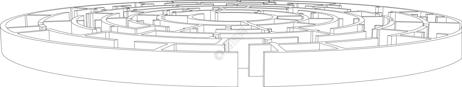 环绕复杂迷宫的电线框架 矢量圆圈绘画草图背景图片