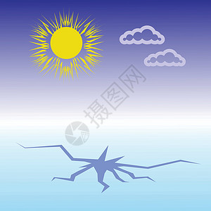 天青色等烟雨裂开的地球风险装饰品太阳季节流动青色冻结数字气候水晶插画