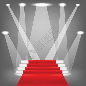 奢华楼梯红地毯天鹅绒庆典插图灯光红色奢华优胜者节日光束楼梯插画