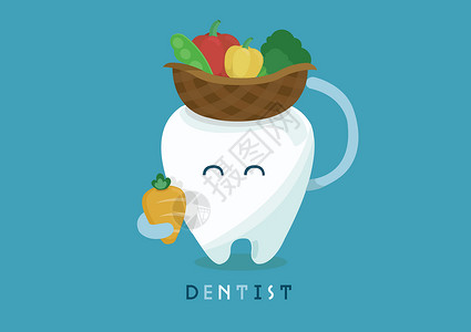 牙刷头健康用牙类蔬菜插画