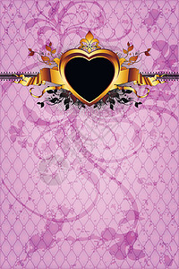 心脏框架装饰漩涡树叶黑色风格卷曲插图曲线粉色背景图片