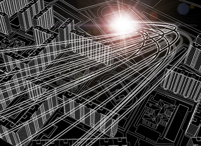 3D黑白三色城市规划模型背景图片